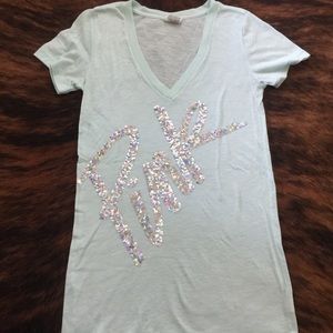 PINK Victoria's Secret Tops - Sequin Bling Logo V Neck Tee PINK Victoria's Secret Tops - Sequin Bling Logo V Neck Tee
